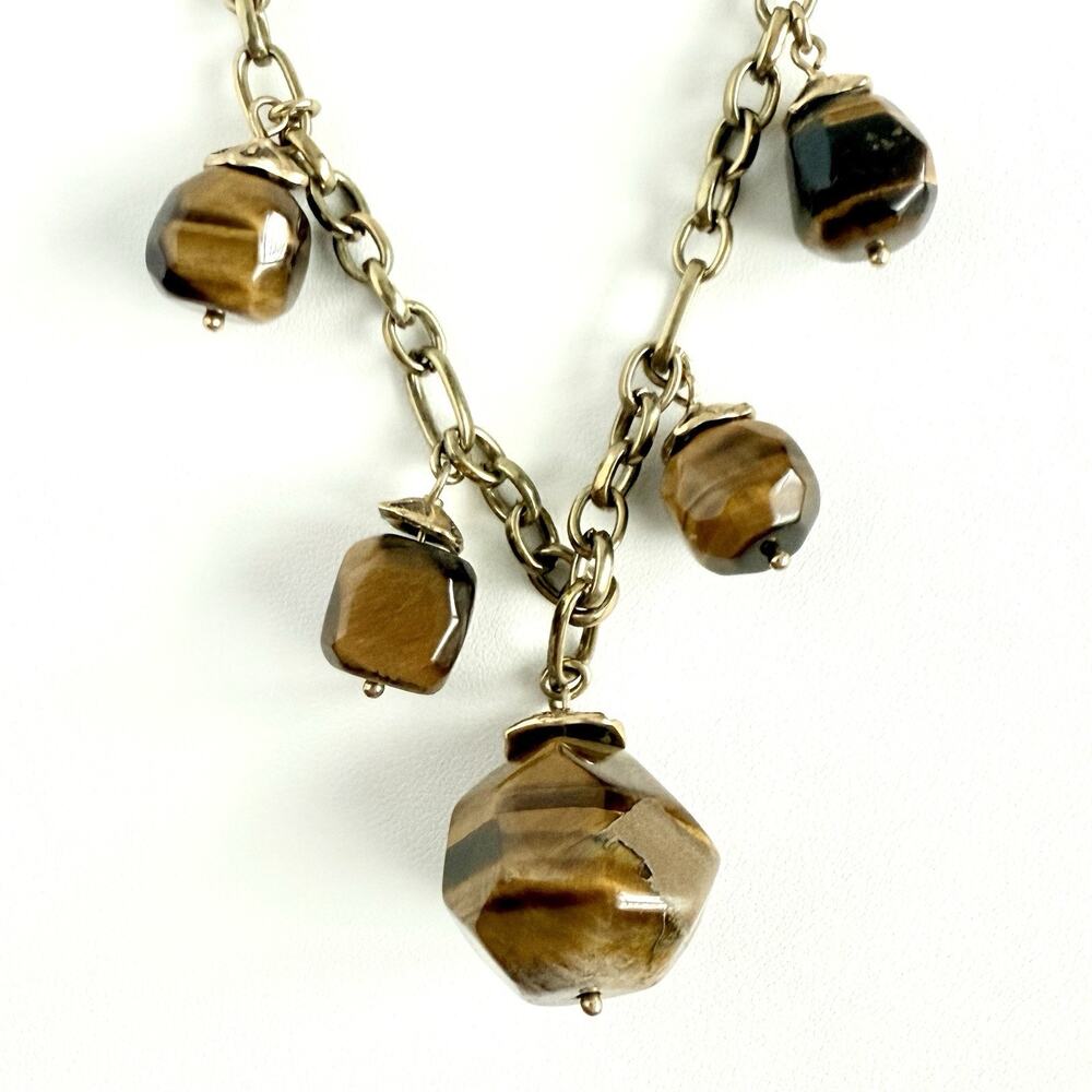 Vintage Monet Tiger Eye Necklace Adjustable Signed 80’s Retro Style